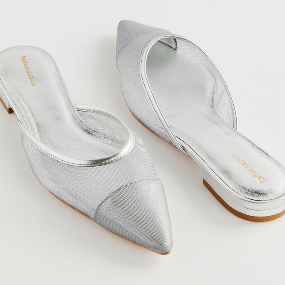 Reformation Silver Pointy Toed Flats